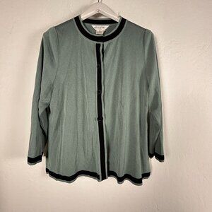 Exclusively Misook Womens Petite Large Knit Cardigan Sweater Green Button Front